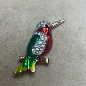 Enamel and Rhinestone Parrot Brooch